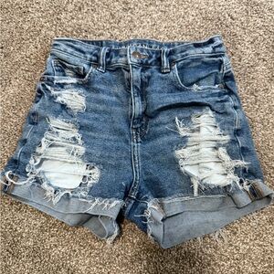 American Eagle Outfitters Blue Jean Shorts with Distressed Details